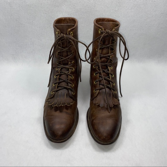 Justin Boots Brown Lace Up 4833 7B - Picture 3 of 11